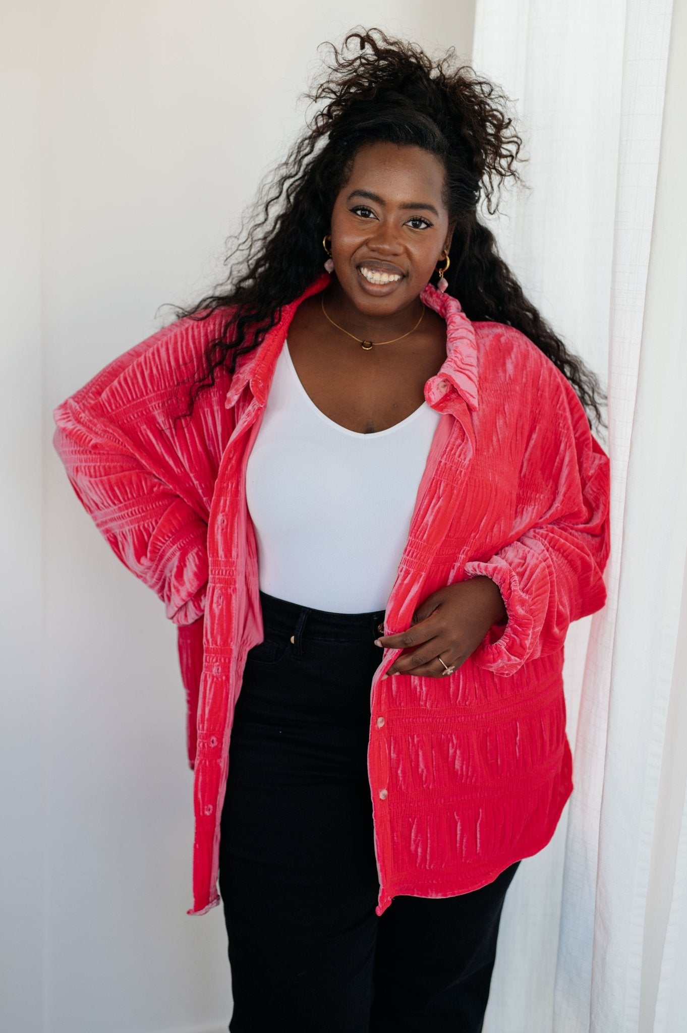 Feeling Fuchsia Velvet Button Down (Online Exclusive) - Uptown Boutique Ramona