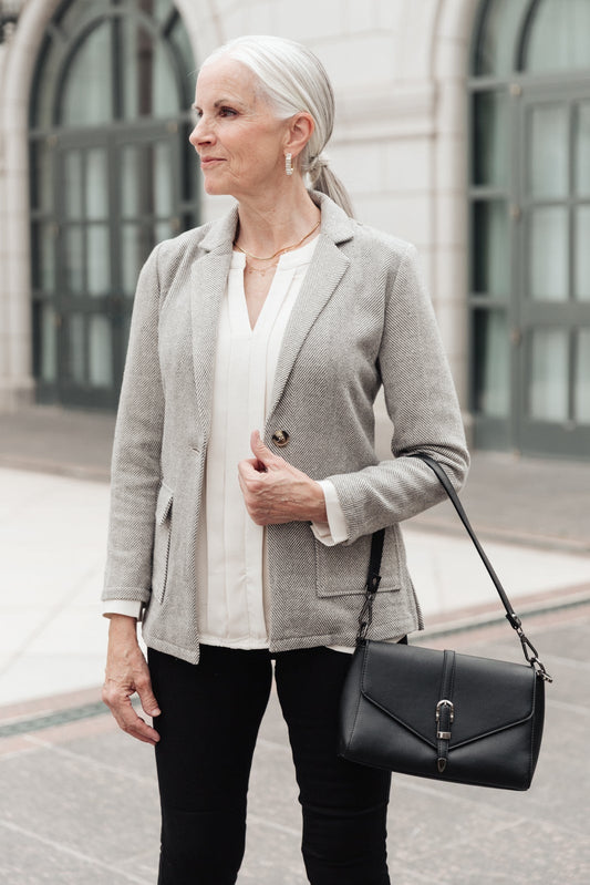 Feminine Boyfriend Blazer in Herringbone (Online Exclusive) - Uptown Boutique Ramona