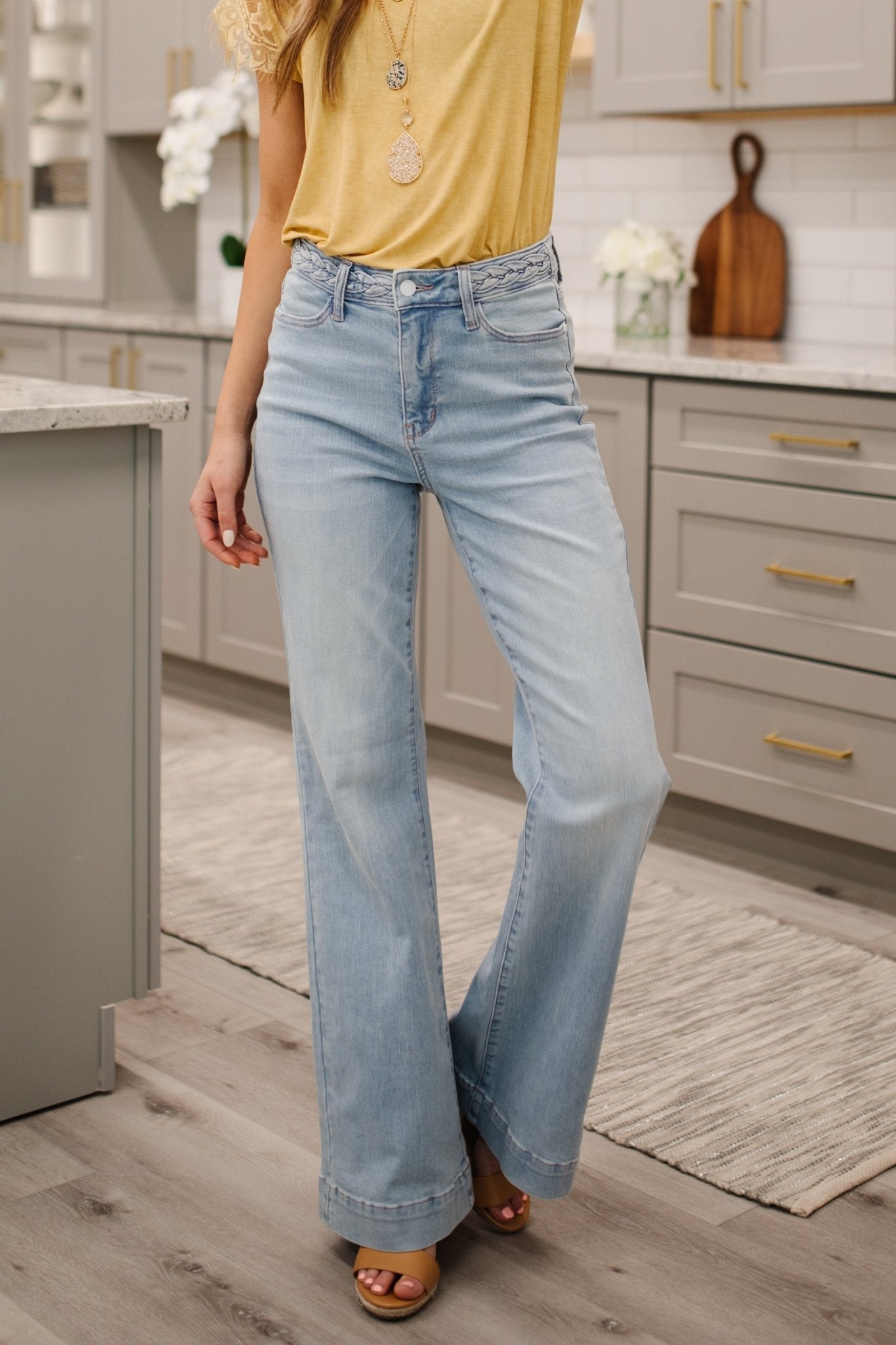 Fiona Hi - Rise Braided Waistband Jeans (Online Exclusive) - Uptown Boutique Ramona