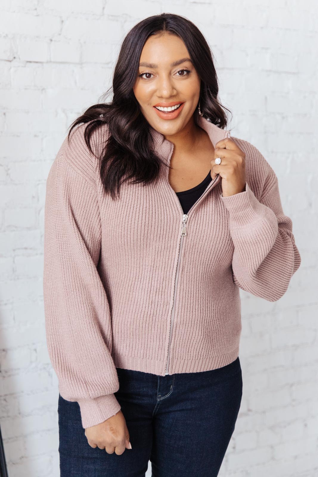 Fireside Zip Up Jacket in Taupe (Online Exclusive) - Uptown Boutique Ramona