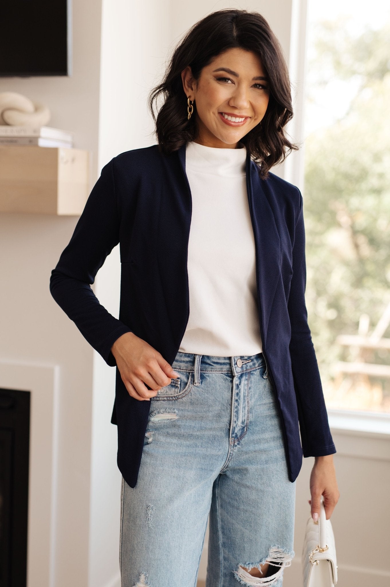 Fitted Blazer in Navy (Online Exclusive) - Uptown Boutique Ramona