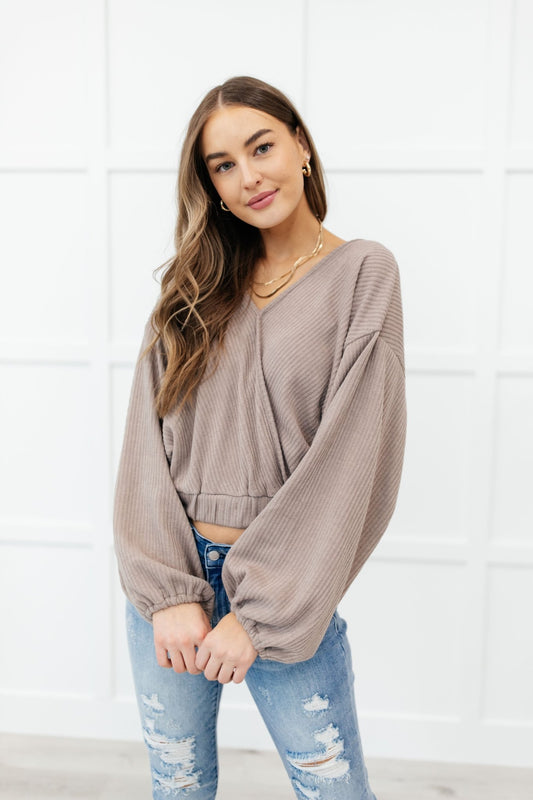 Flirty Feels Ribbed Top in Taupe (Online Exclusive) - Uptown Boutique Ramona