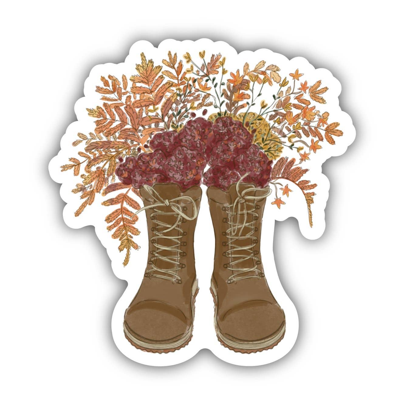 Floral Brown Boots Fall Sticker - Uptown Boutique Ramona