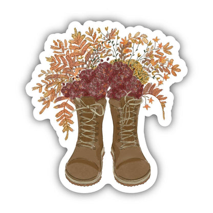 Floral Brown Boots Fall Sticker - Uptown Boutique Ramona