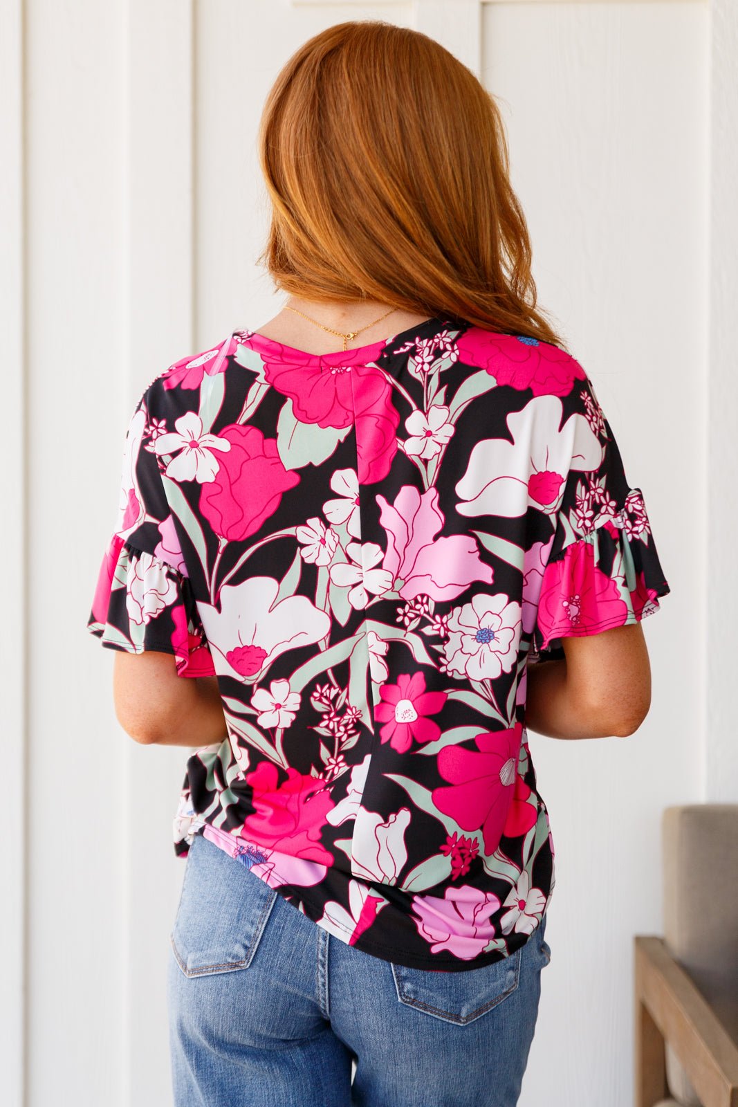 Floral First Ruffle Sleeve Top (Online Exclusive) - Uptown Boutique Ramona