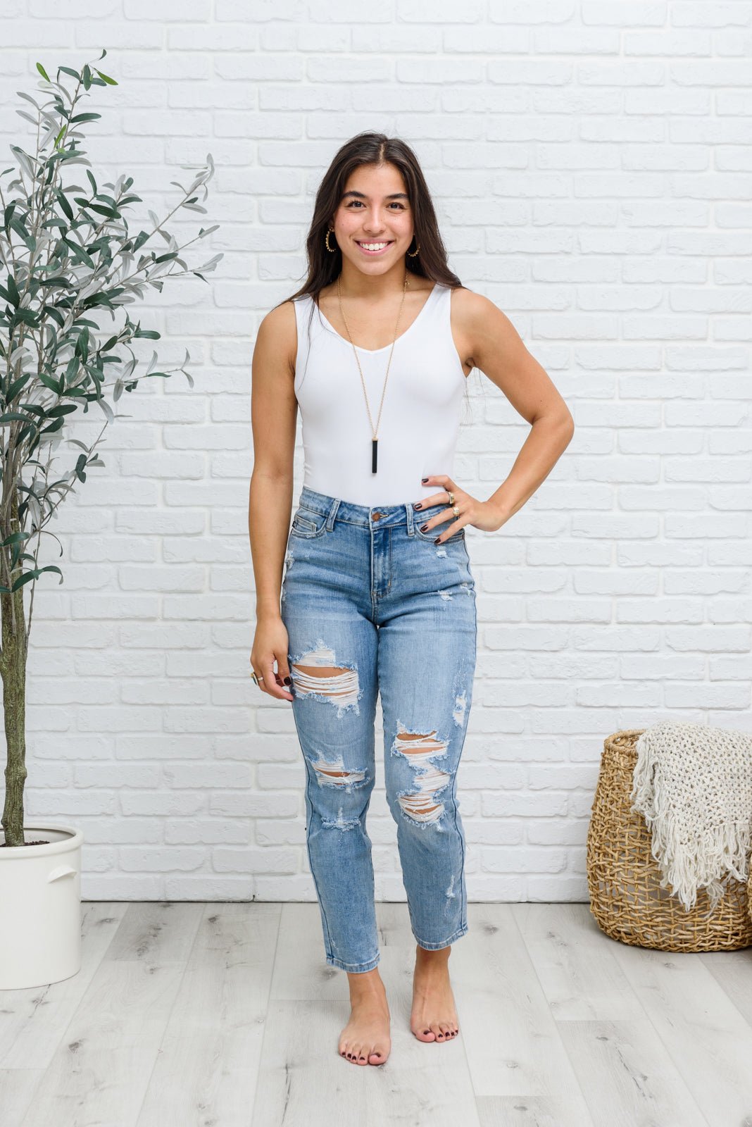 Florence High Waist Destroyed Boyfriend Jeans (Online Exclusive) - Uptown Boutique Ramona