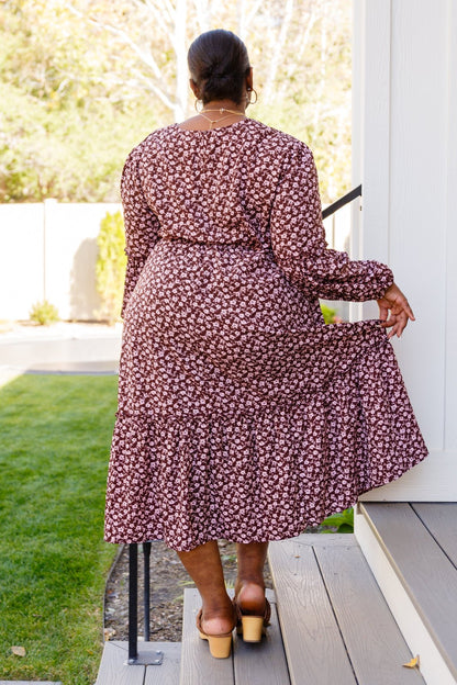 Flow With The Times Floral Midi Dress In Brown (Online Exclusive) - Uptown Boutique Ramona