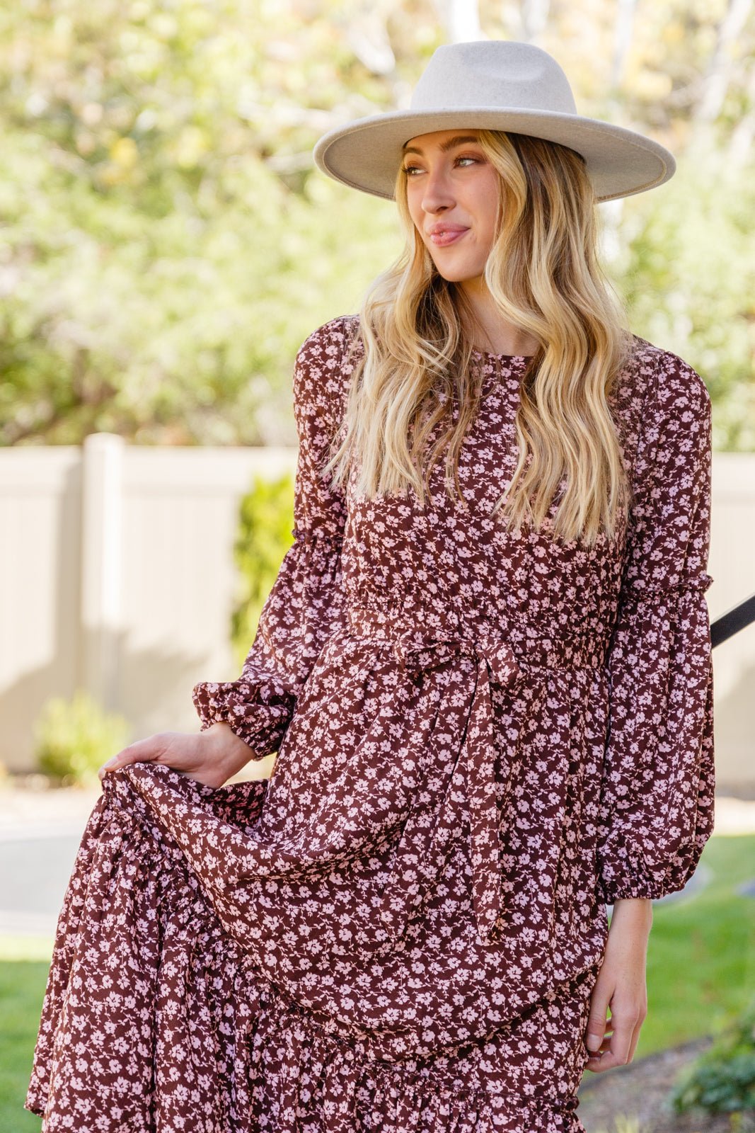 Flow With The Times Floral Midi Dress In Brown (Online Exclusive) - Uptown Boutique Ramona