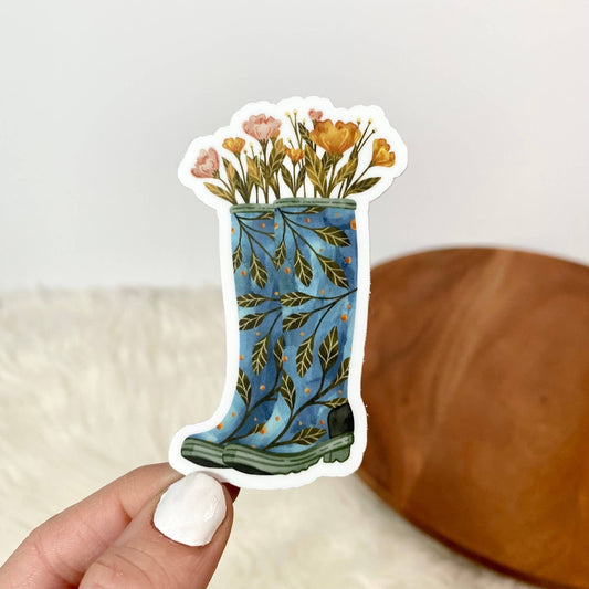 Flowers And Rainboots Sticker - Uptown Boutique Ramona