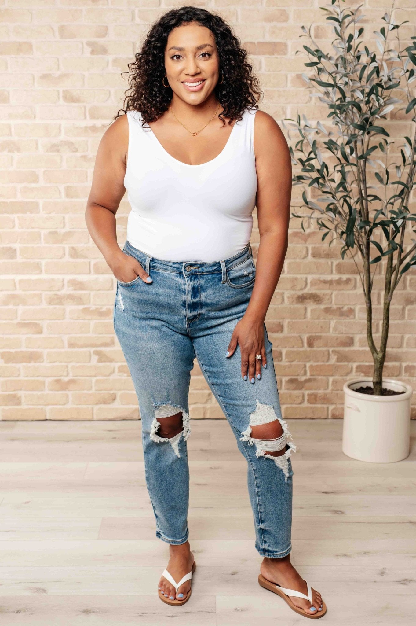 Frankie High Waist Distressed Boyfriend Jeans (Online Exclusive) - Uptown Boutique Ramona