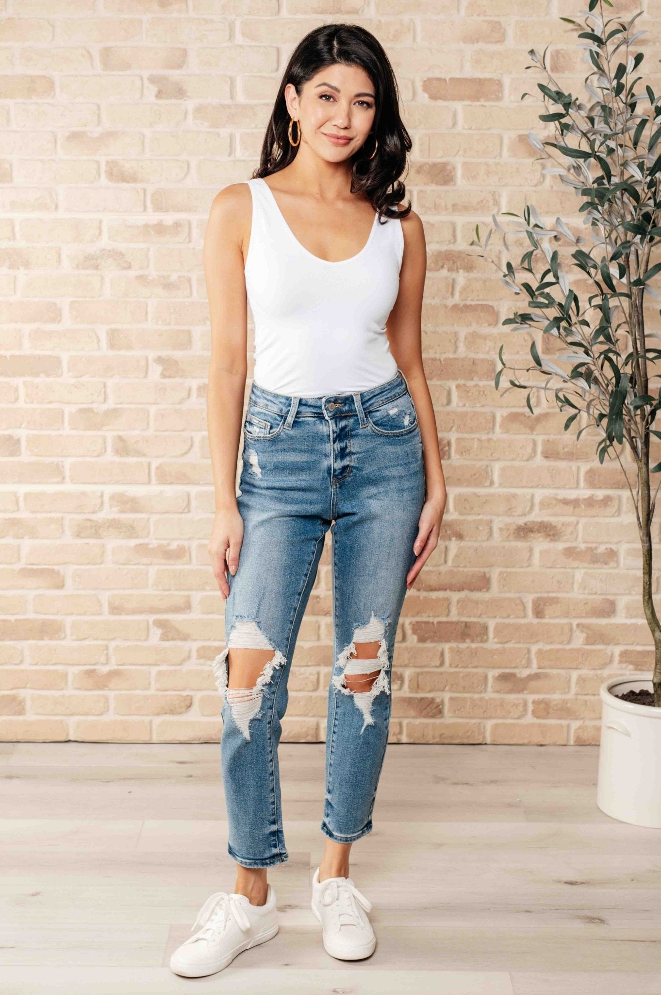 Frankie High Waist Distressed Boyfriend Jeans (Online Exclusive) - Uptown Boutique Ramona