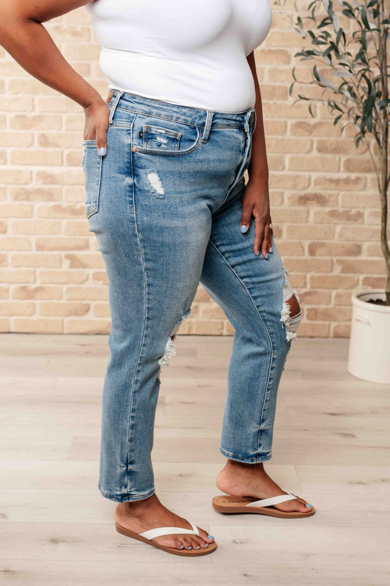 Frankie High Waist Distressed Boyfriend Jeans (Online Exclusive) - Uptown Boutique Ramona