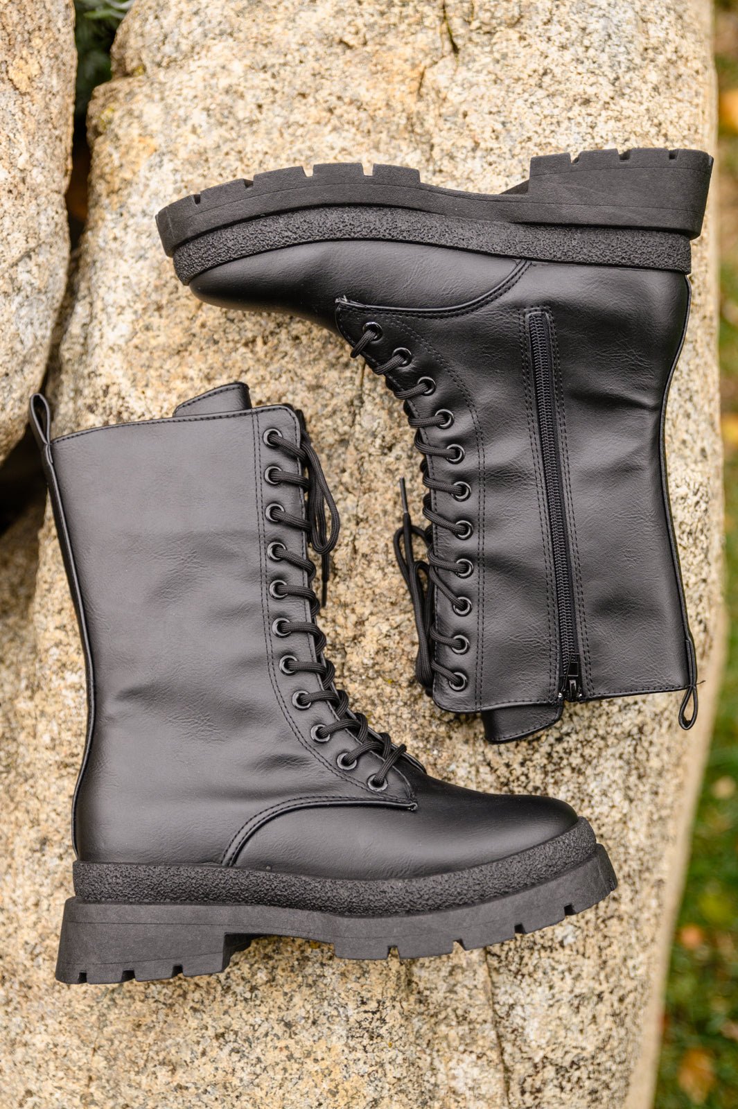 Fresh Feels Combat Boots In Black (Online Exclusive) - Uptown Boutique Ramona
