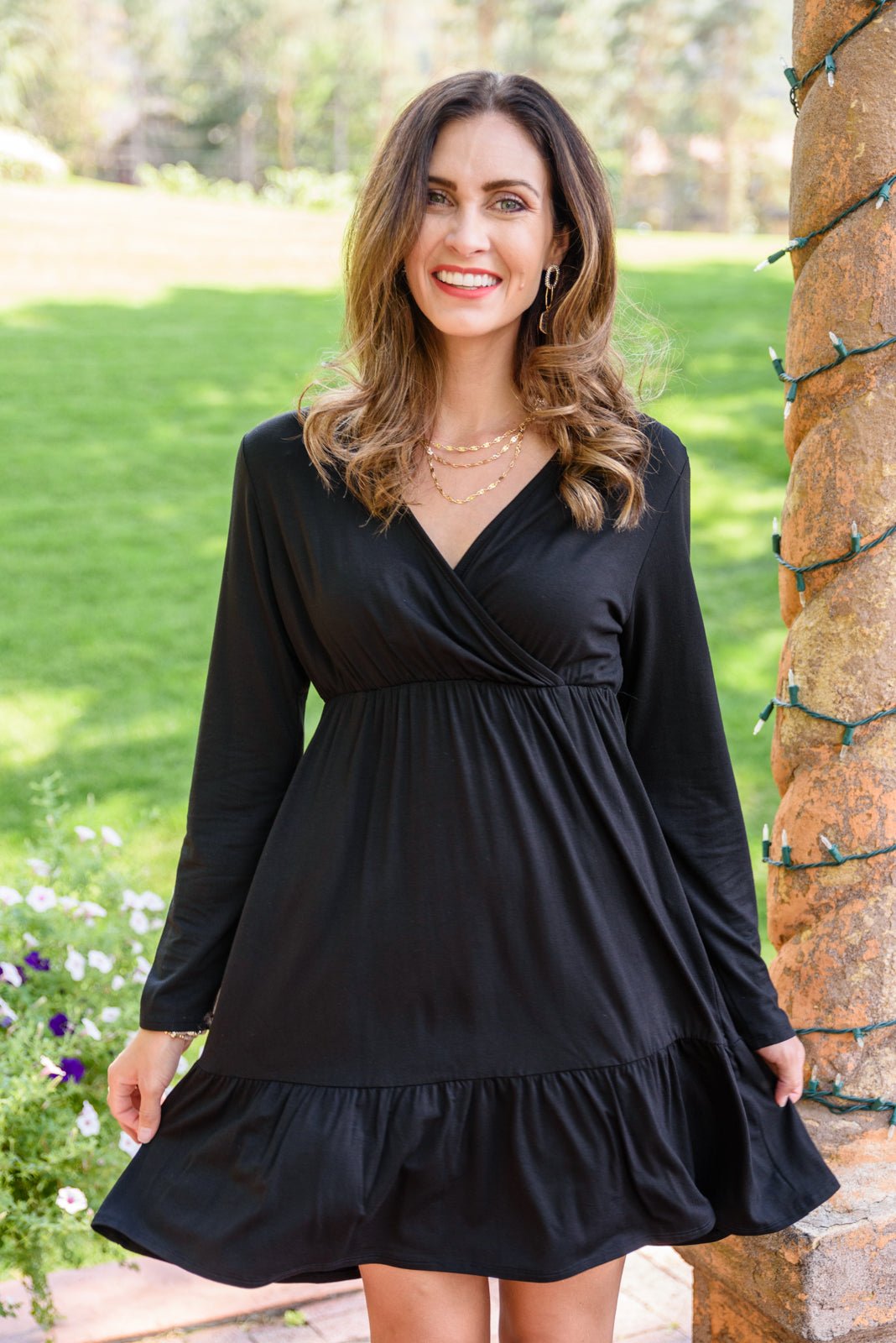 Full Attention V Neck Long Sleeve Dress In Black (Online Exclusive) - Uptown Boutique Ramona