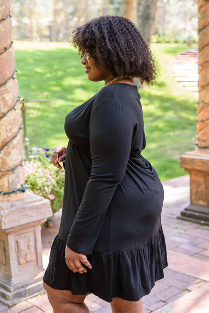 Full Attention V Neck Long Sleeve Dress In Black (Online Exclusive) - Uptown Boutique Ramona