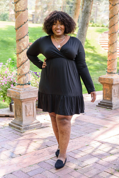 Full Attention V Neck Long Sleeve Dress In Black (Online Exclusive) - Uptown Boutique Ramona