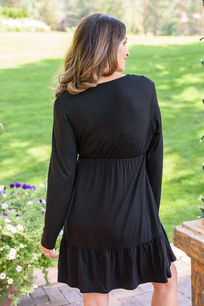 Full Attention V Neck Long Sleeve Dress In Black (Online Exclusive) - Uptown Boutique Ramona