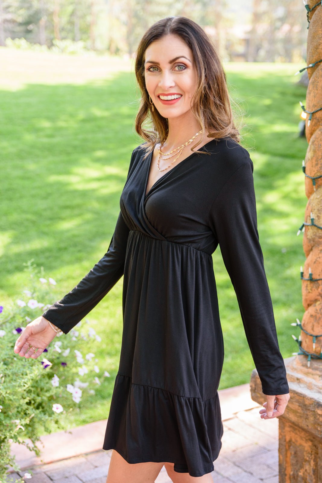 Full Attention V Neck Long Sleeve Dress In Black (Online Exclusive) - Uptown Boutique Ramona