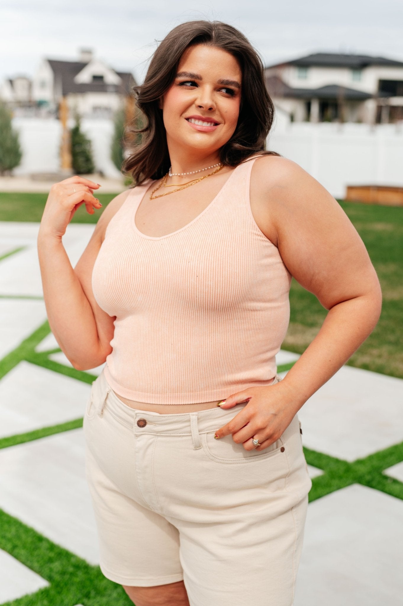 Fundamentals Ribbed Seamless Reversible Tank in Peach (Online Exclusive) - Uptown Boutique Ramona