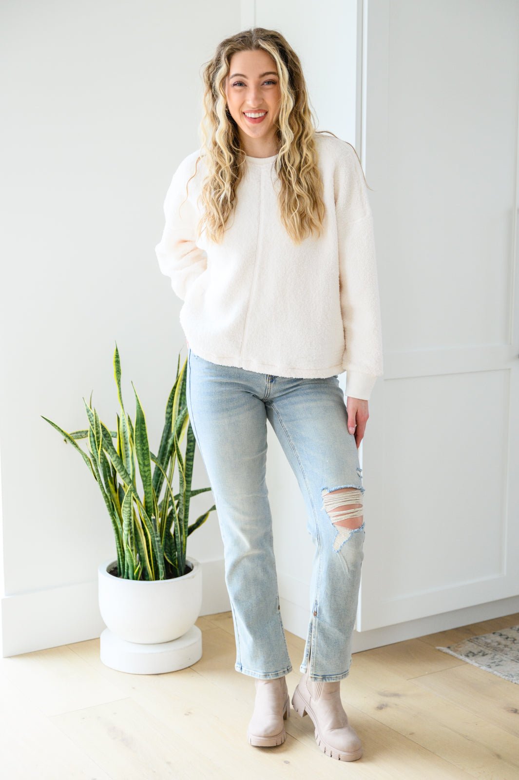 Fuzzy Cuddles Sweater in Off White (Online Exclusive) - Uptown Boutique Ramona