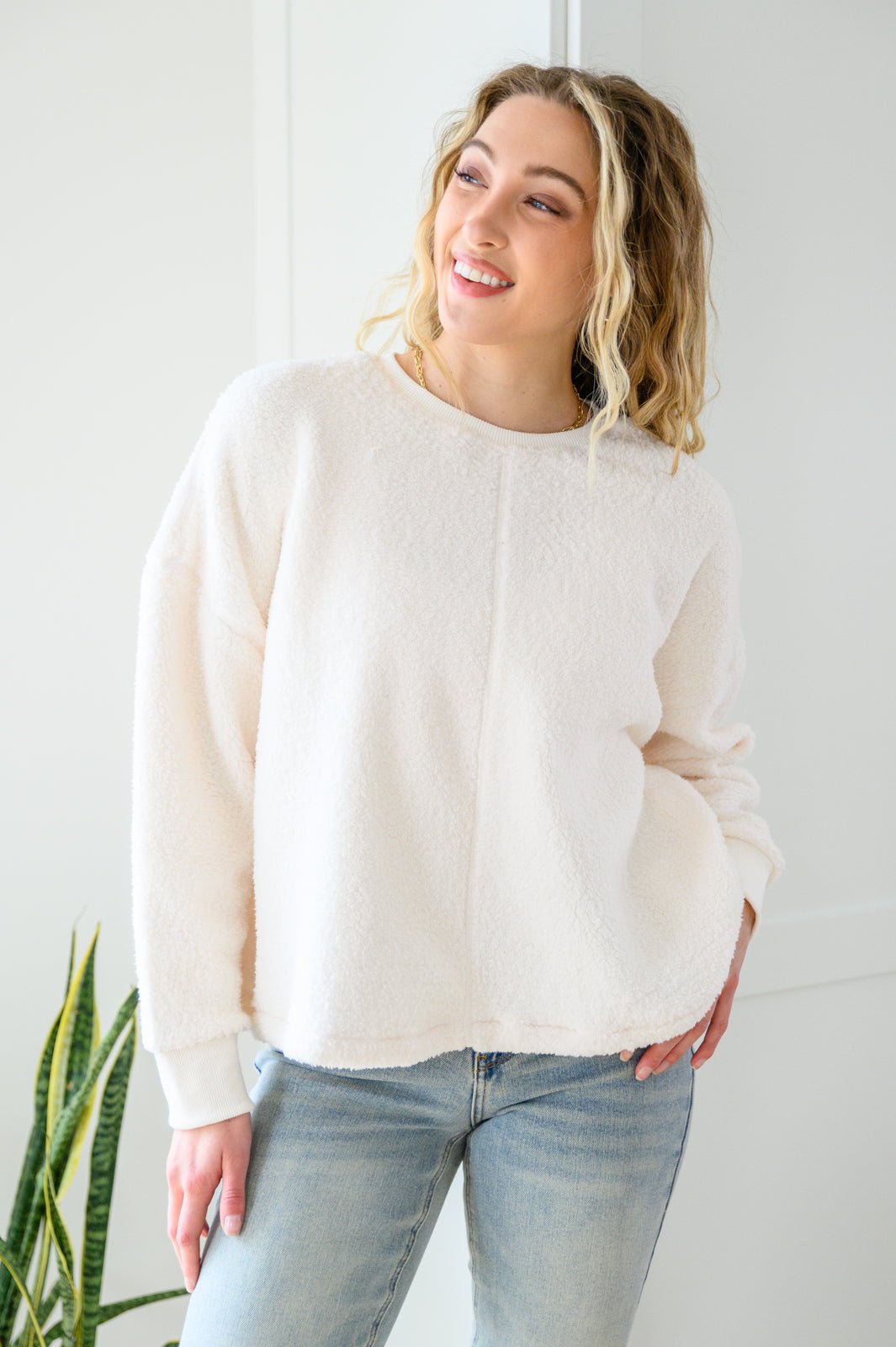 Fuzzy Cuddles Sweater in Off White (Online Exclusive) - Uptown Boutique Ramona