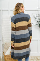 Fuzzy Longline Cardigan In Blue & Cocoa (Online Exclusive) - Uptown Boutique Ramona