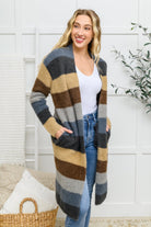 Fuzzy Longline Cardigan In Blue & Cocoa (Online Exclusive) - Uptown Boutique Ramona