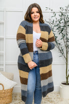 Fuzzy Longline Cardigan In Blue & Cocoa (Online Exclusive) - Uptown Boutique Ramona