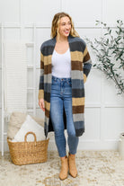 Fuzzy Longline Cardigan In Blue & Cocoa (Online Exclusive) - Uptown Boutique Ramona