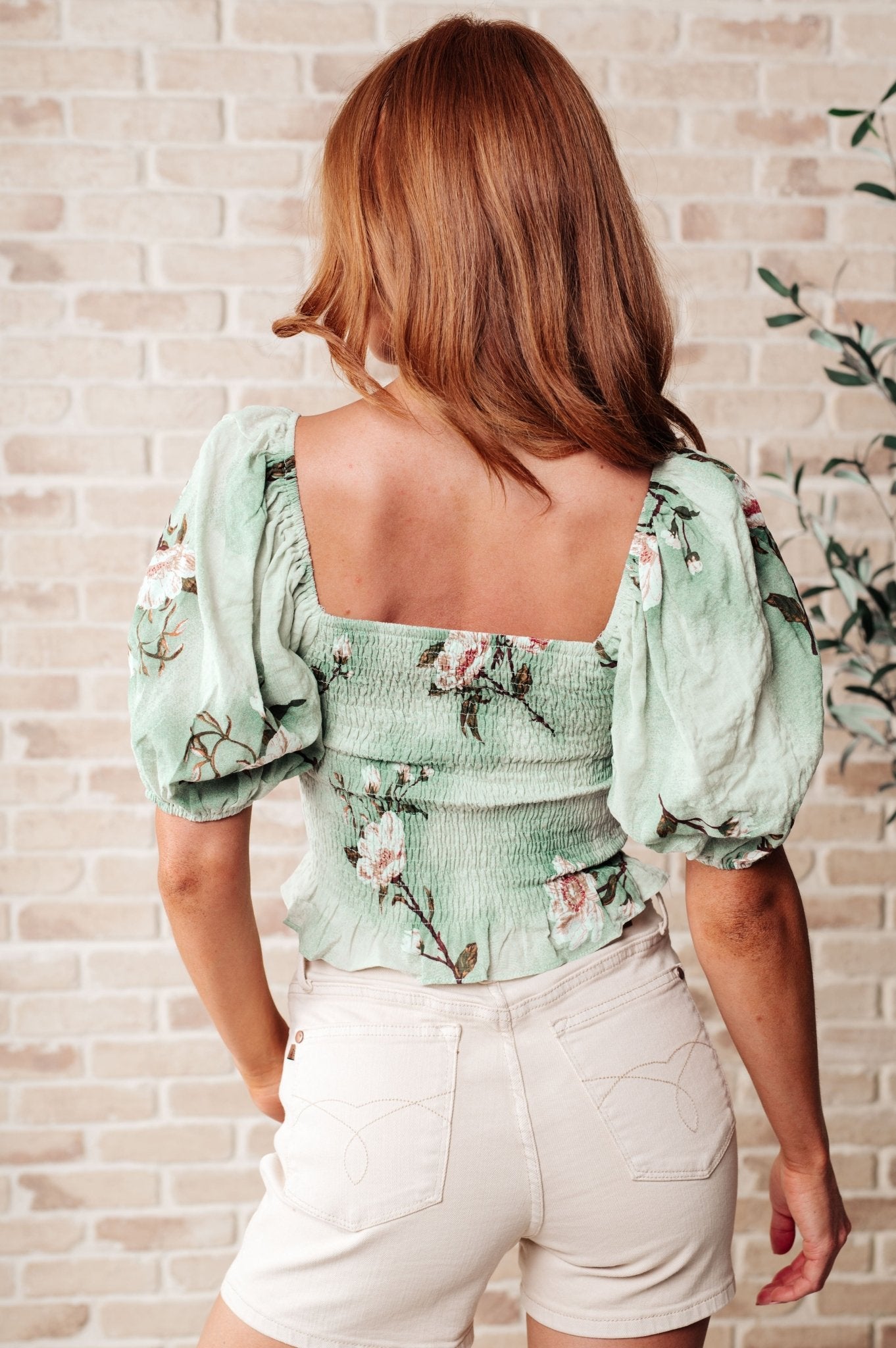 Garden of Eden Balloon Sleeve Top in Sage (Online Exclusive) - Uptown Boutique Ramona