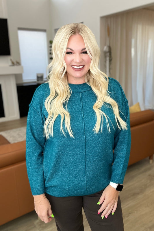 Garment Dyed Front Seam Sweater in Heather Ocean Teal (Online Exclusive) - Uptown Boutique Ramona