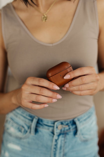 Genuine Leather Airpod Pro Protective Case in Brown (Online Exclusive) - Uptown Boutique Ramona