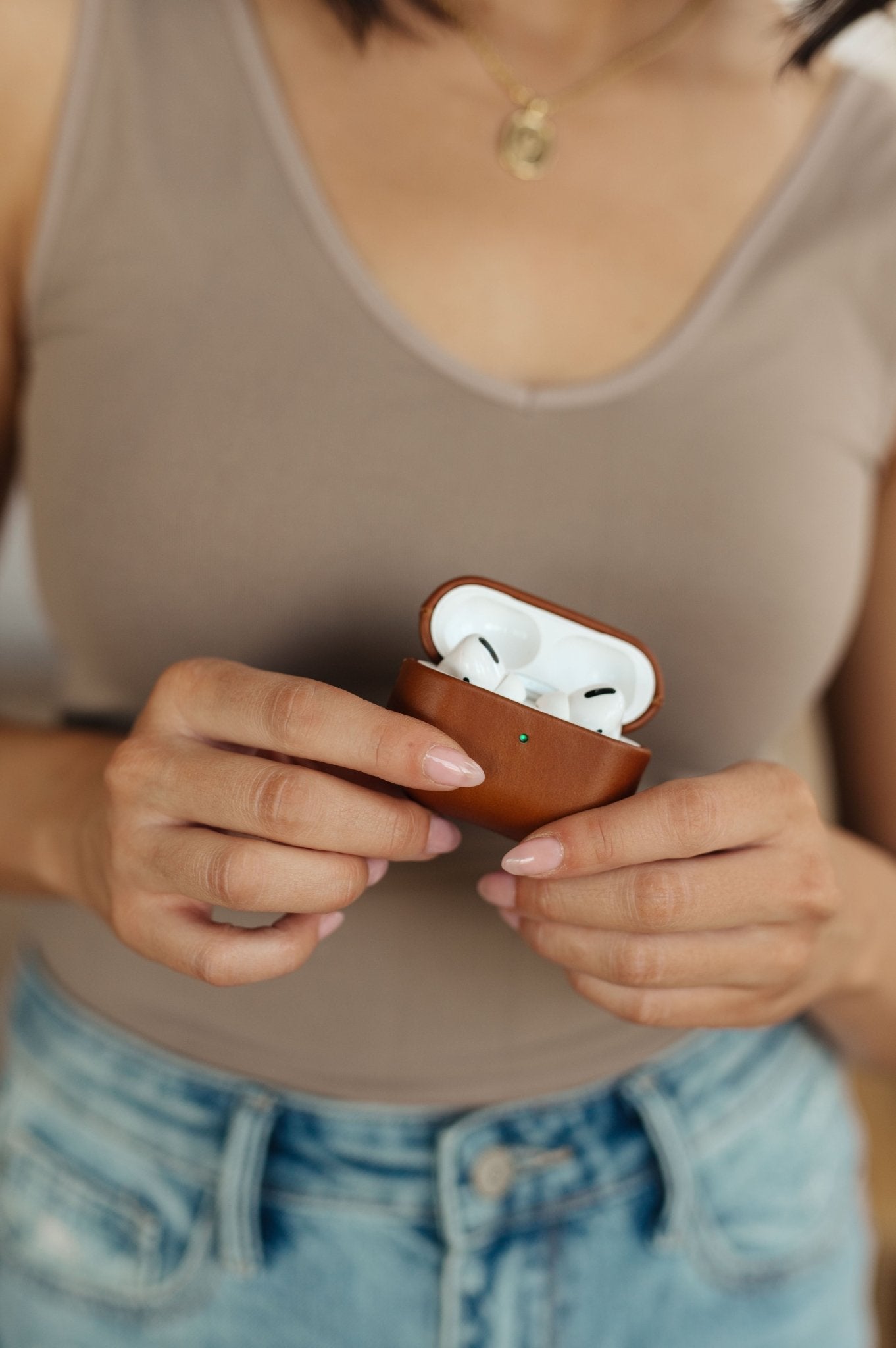 Genuine Leather Airpod Pro Protective Case in Brown (Online Exclusive) - Uptown Boutique Ramona