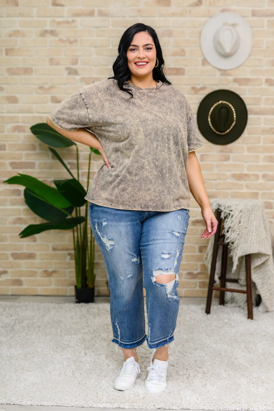 Get Ahead Washed Short Sleeve Top (Online Exclusive) - Uptown Boutique Ramona