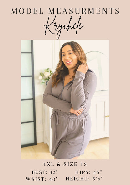 Getting Out Long Sleeve Hoodie Romper in Smoky Grey (Online Exclusive) - Uptown Boutique Ramona