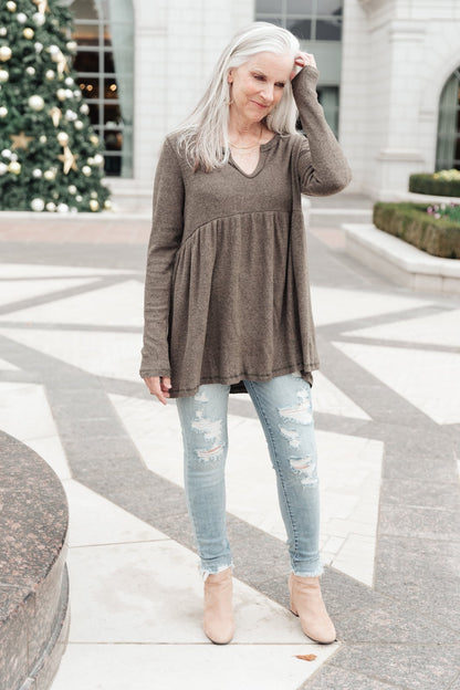 Giddy Up Babydoll Tee in Olive (Online Exclusive) - Uptown Boutique Ramona