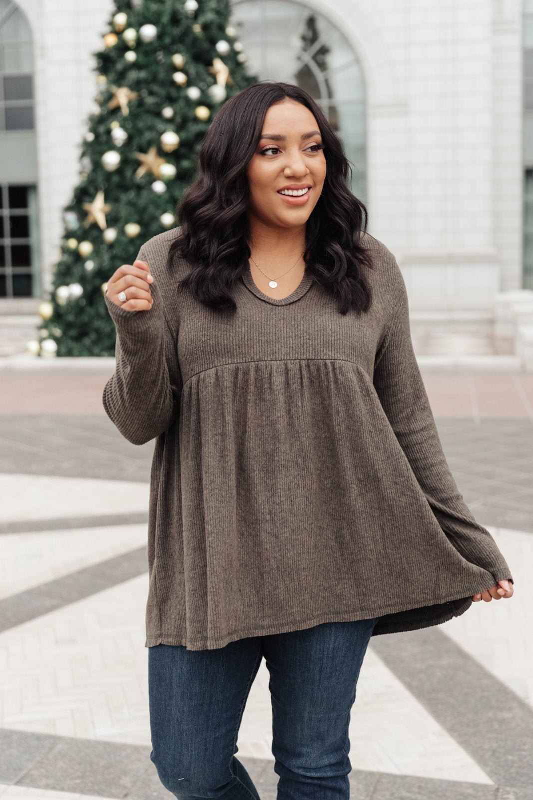 Giddy Up Babydoll Tee in Olive (Online Exclusive) - Uptown Boutique Ramona