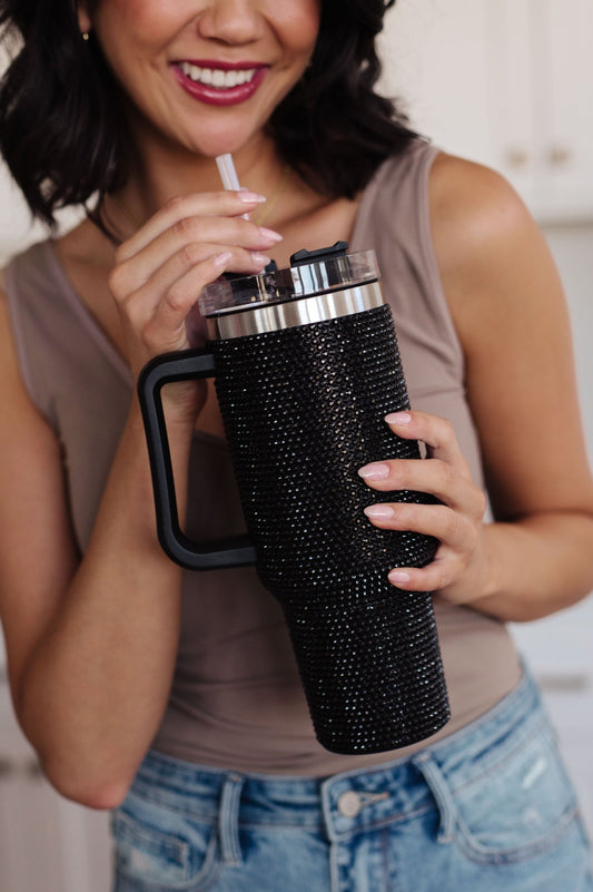 Glam Girl 40 oz Rhinestone Tumbler in Black (Online Exclusive) - Uptown Boutique Ramona