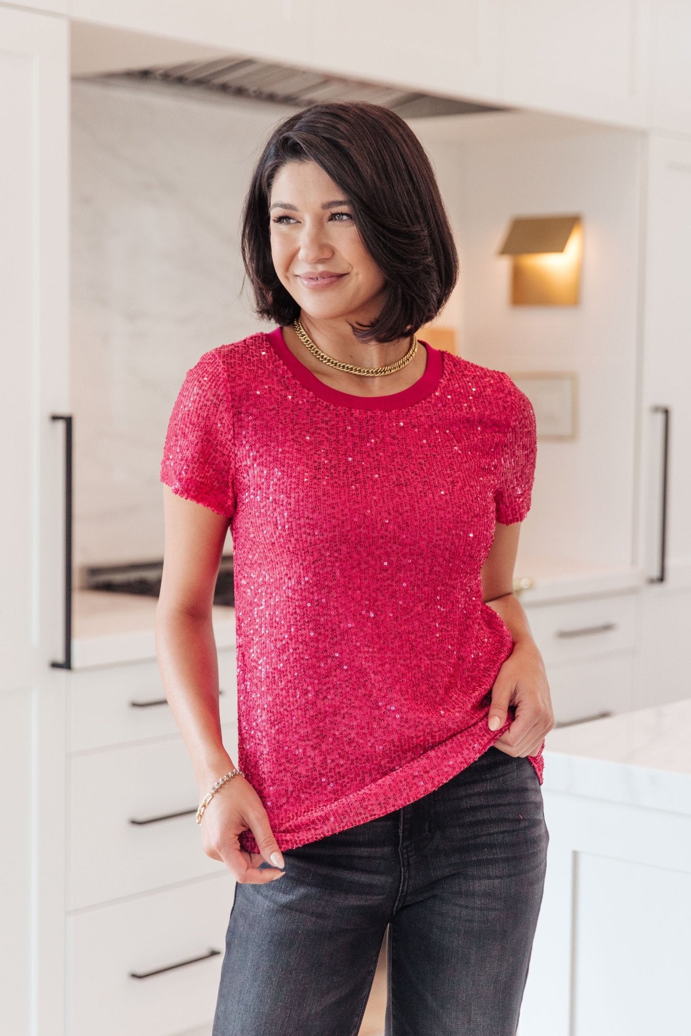 Glimmering Night Sequin Top in Hot Pink (Online Exclusive) - Uptown Boutique Ramona