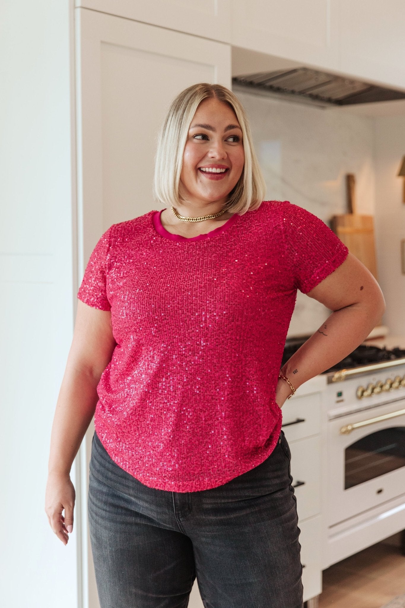 Glimmering Night Sequin Top in Hot Pink (Online Exclusive) - Uptown Boutique Ramona