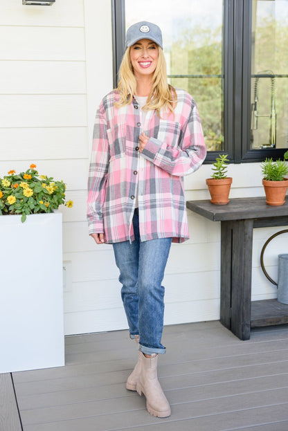 Go For It Oversize Plaid Flannel Shacket In Pink (Online Exclusive) - Uptown Boutique Ramona