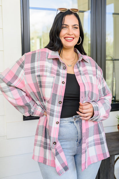 Go For It Oversize Plaid Flannel Shacket In Pink (Online Exclusive) - Uptown Boutique Ramona