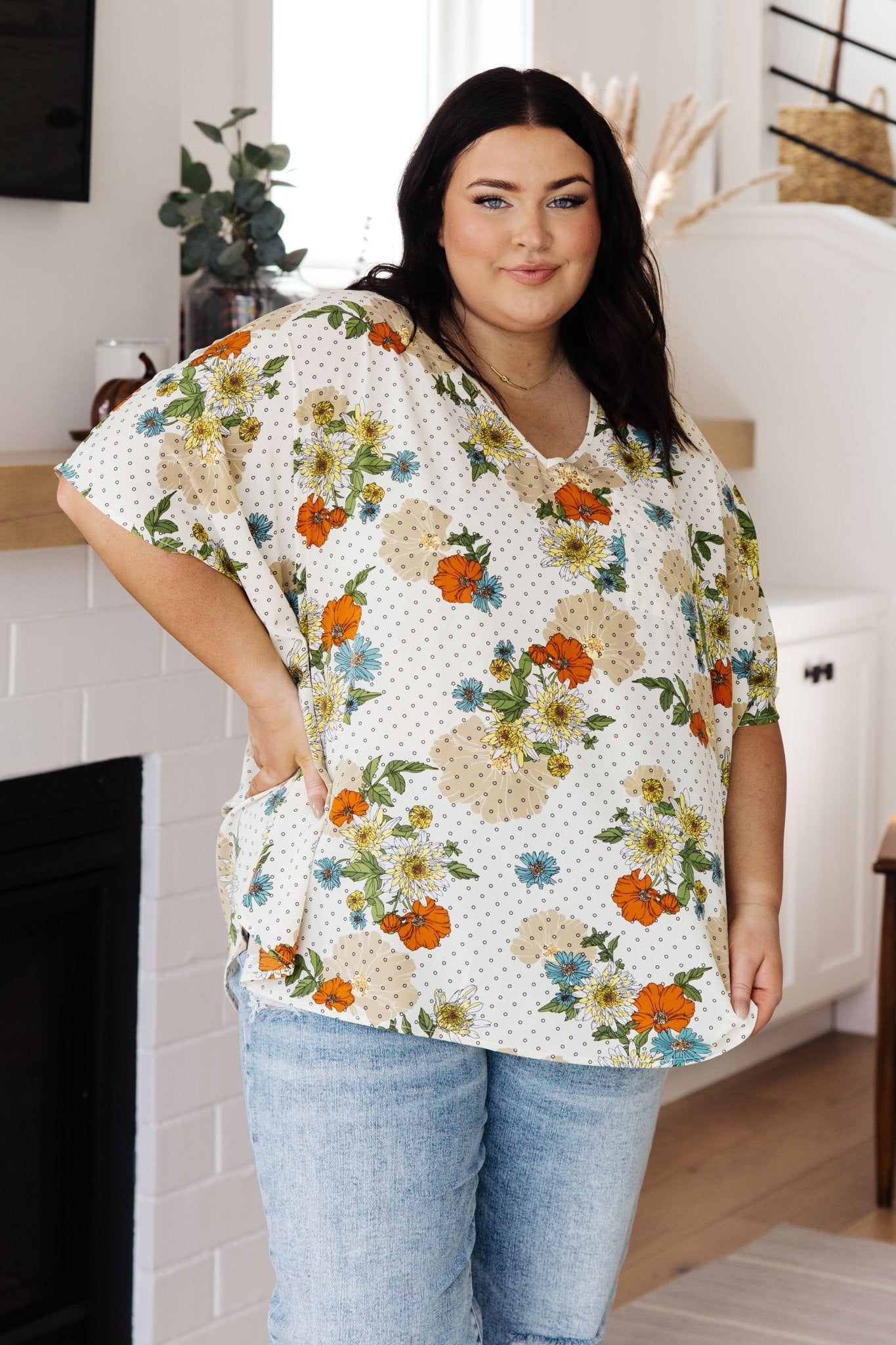 Good Morning Floral V - Neck Blouse (Online Exclusive) - Uptown Boutique Ramona