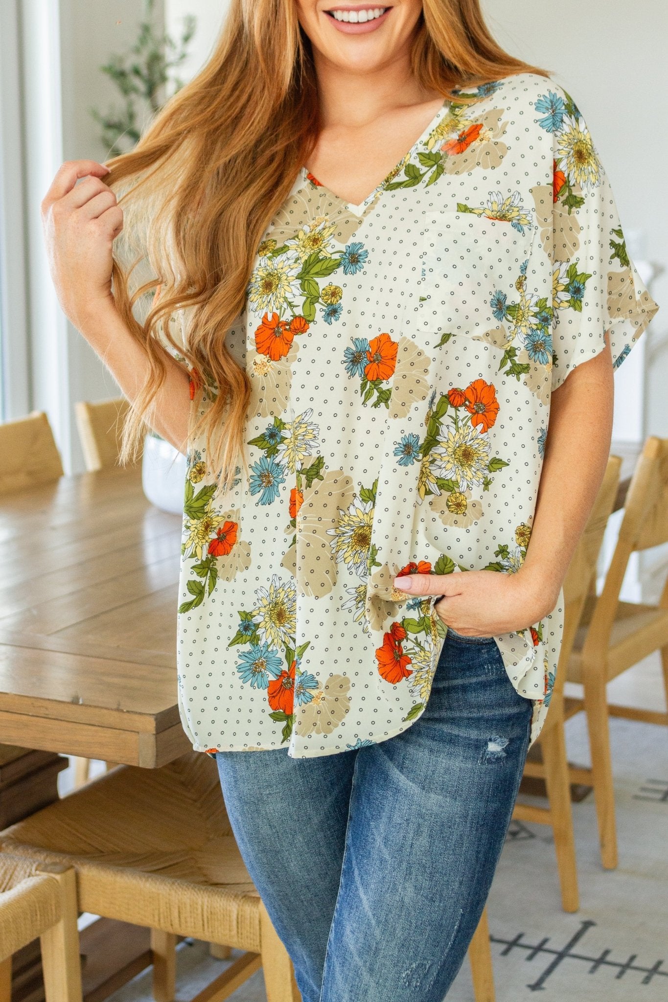 Good Morning Floral V - Neck Blouse (Online Exclusive) - Uptown Boutique Ramona