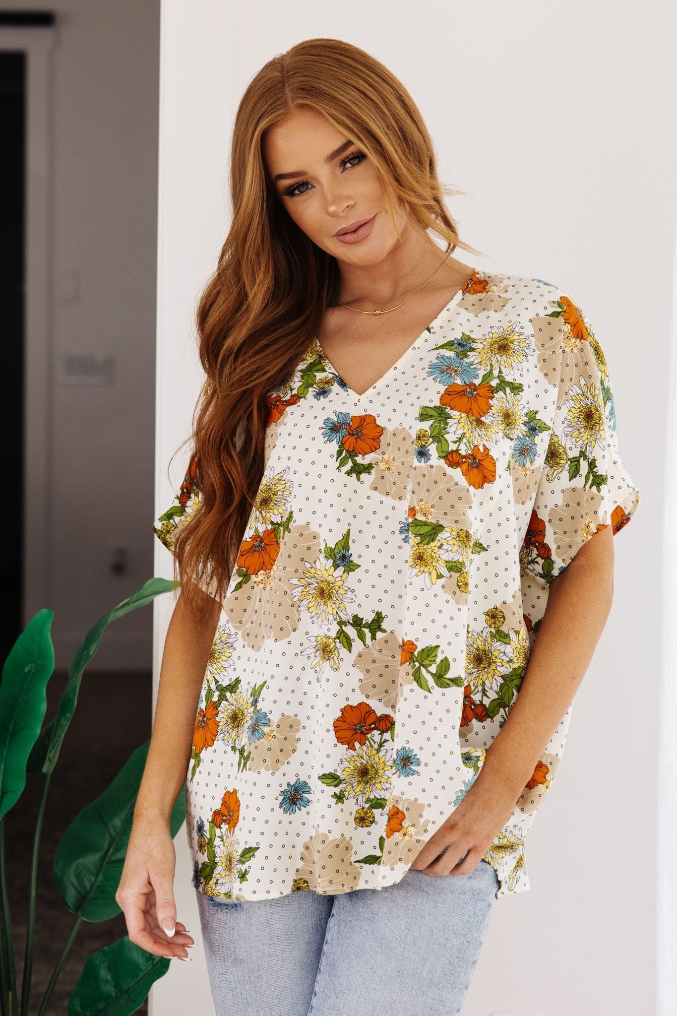 Good Morning Floral V - Neck Blouse (Online Exclusive) - Uptown Boutique Ramona