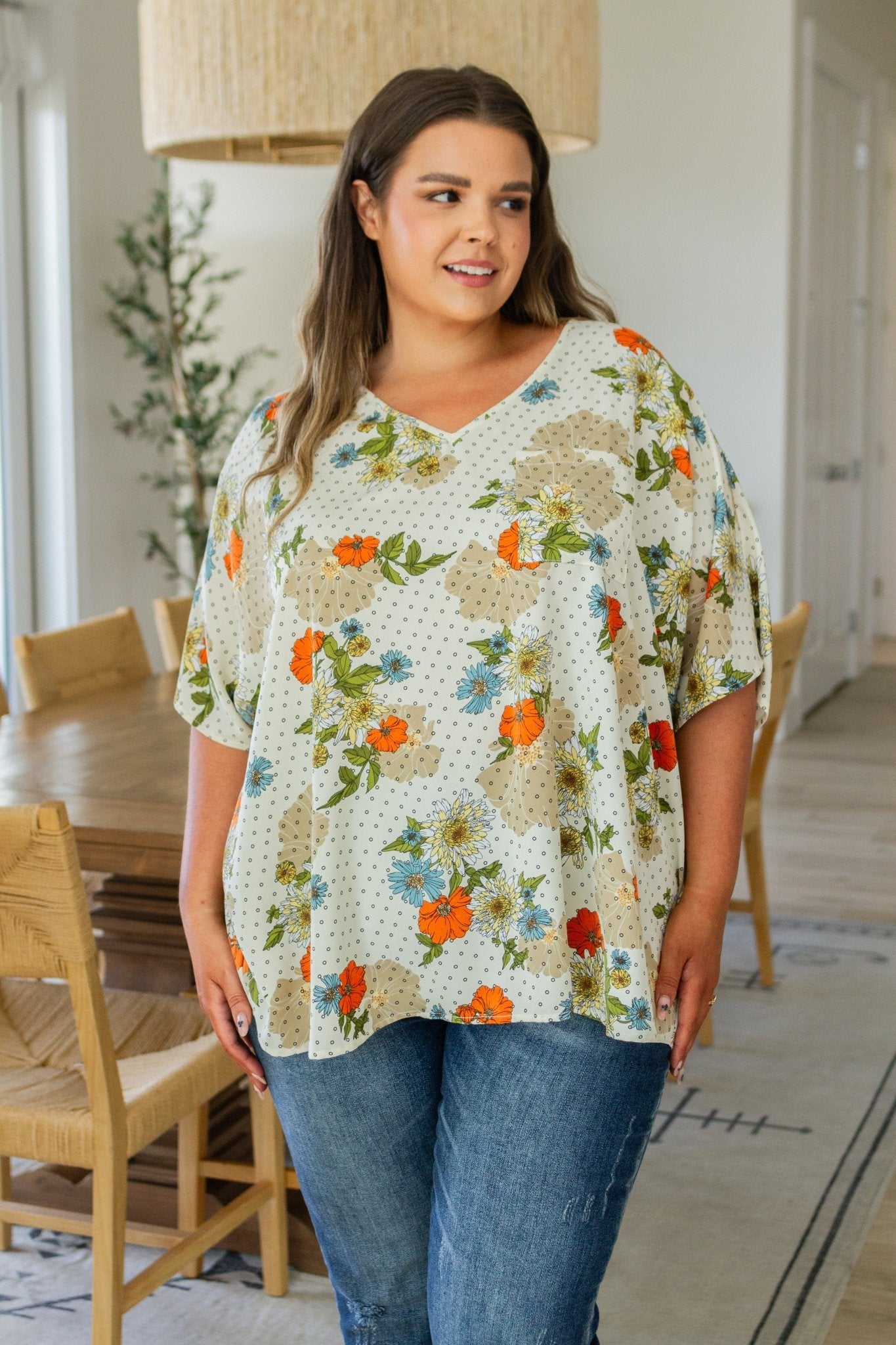 Good Morning Floral V - Neck Blouse (Online Exclusive) - Uptown Boutique Ramona