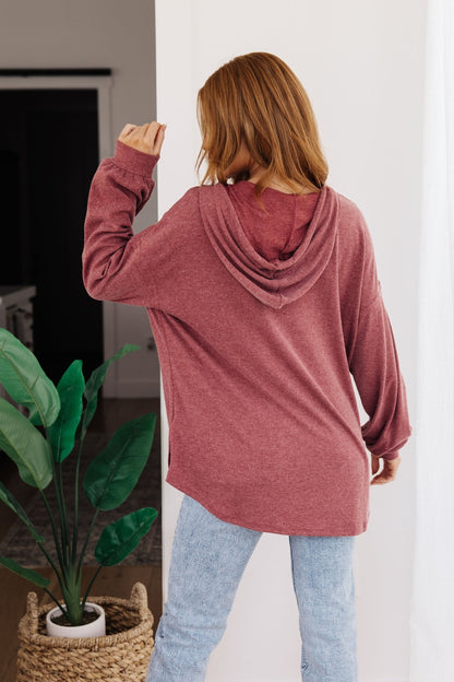 Happier Now Henley Hoodie in Burgundy (Online Exclusive) - Uptown Boutique Ramona