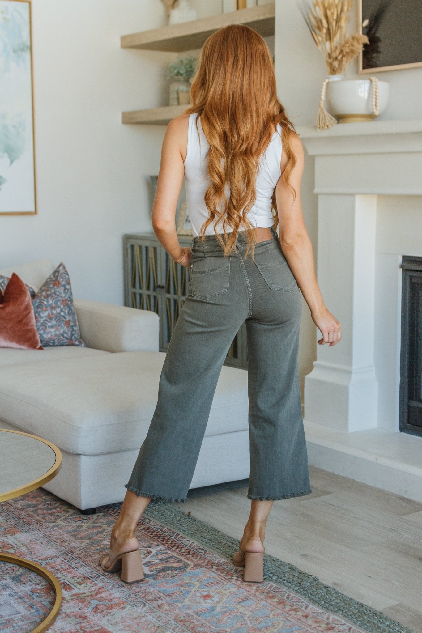 Harvey High Rise Control Top Wide Leg Crop Jeans in Olive (Online Exclusive) - Uptown Boutique Ramona