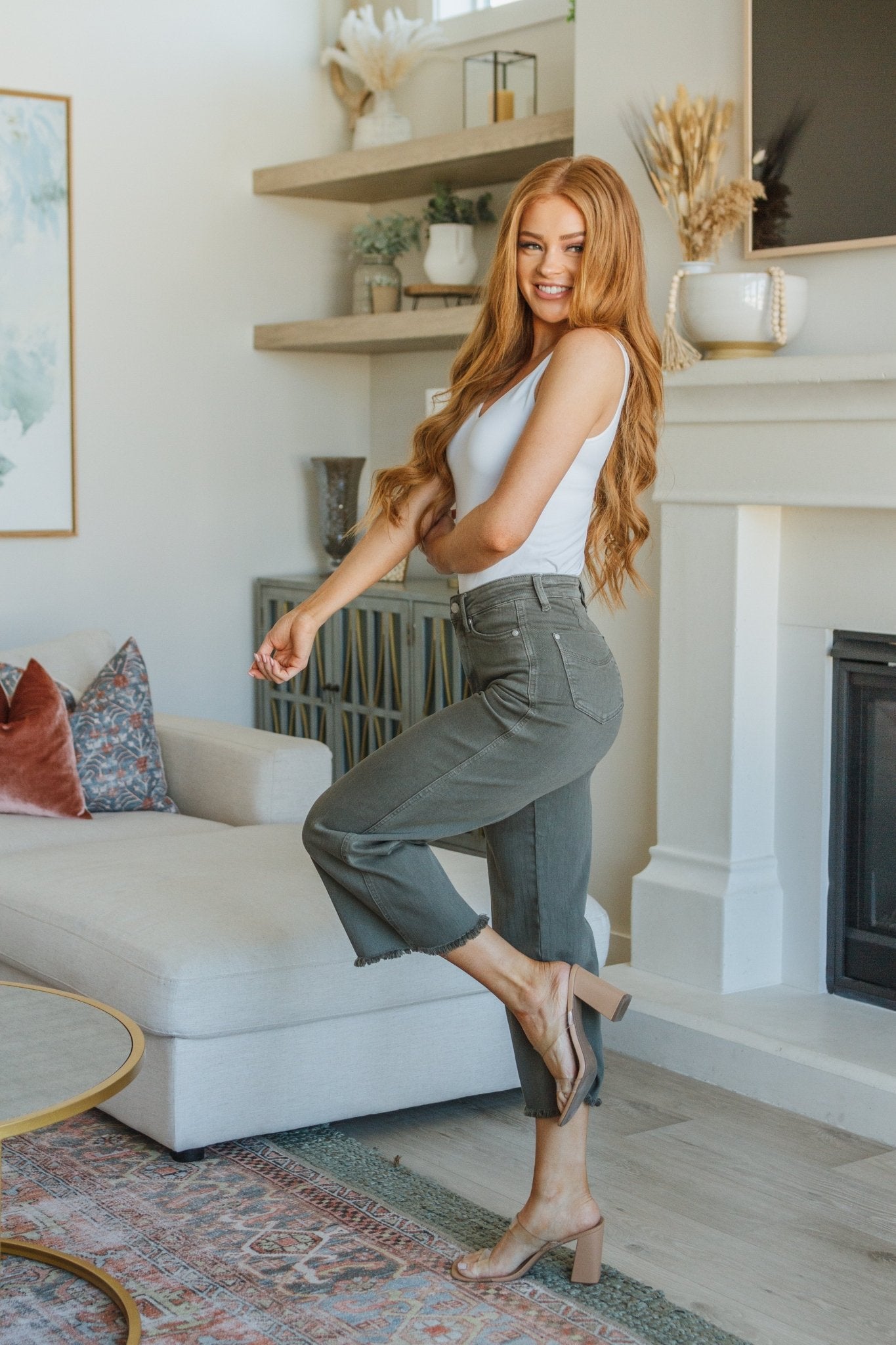 Harvey High Rise Control Top Wide Leg Crop Jeans in Olive (Online Exclusive) - Uptown Boutique Ramona