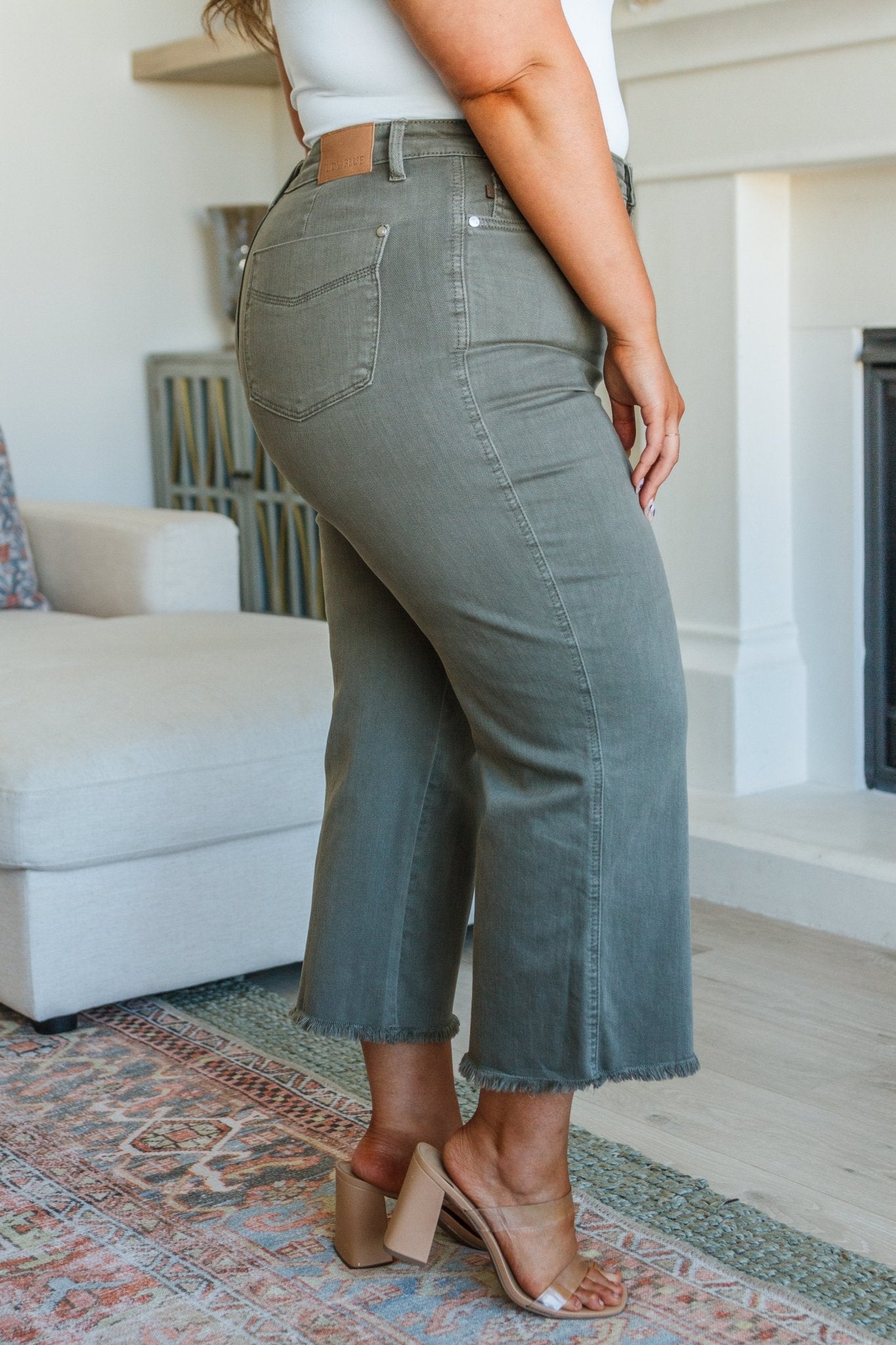 Harvey High Rise Control Top Wide Leg Crop Jeans in Olive (Online Exclusive) - Uptown Boutique Ramona